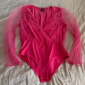 Sheer Sleeve Pink Bodysuit
